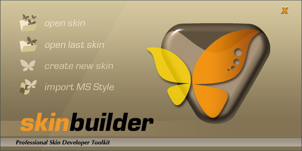 The “Welcome” window automatically appears 
	when you launch SkinBuilder